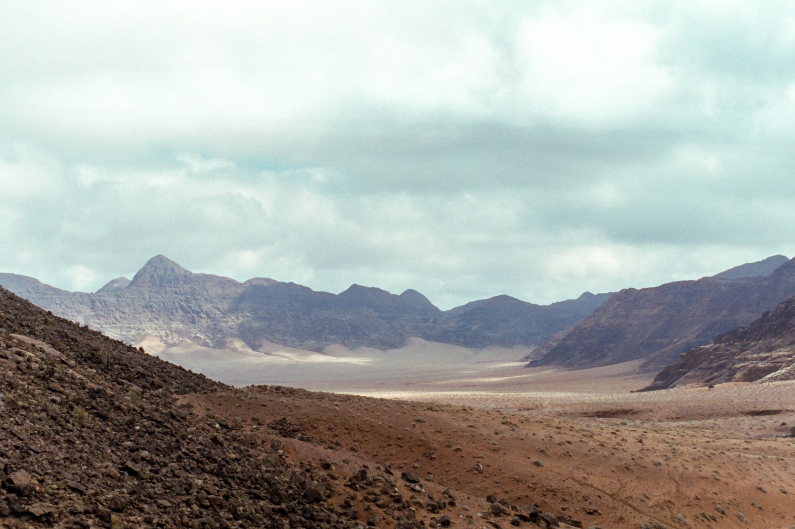 Sandstone cliffs and open desert in Jordan